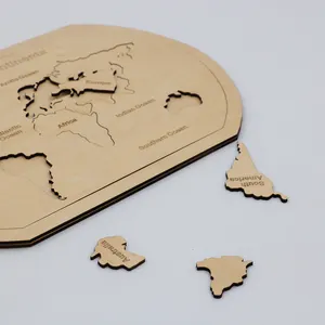 Laser cut eco wooden play toys jigsaw world wooden map puzzles for kids toys