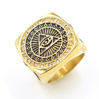 Anillo Masónico Personalizado con Logotipo, Chapado en Oro, Estilo Punk, Acero Inoxidable, Ojo de Diablo, Anillo AG, Maestro Masón, para Hombre