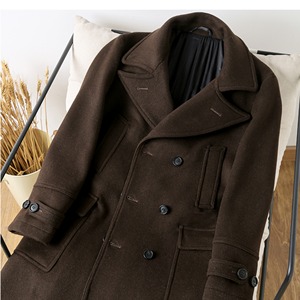 Automne et hiver marron rétro double boutonnage laine <span class=keywords><strong>mi</strong></span>-longueur <span class=keywords><strong>manteau</strong></span> <span class=keywords><strong>homme</strong></span> <span class=keywords><strong>long</strong></span> pardessus <span class=keywords><strong>homme</strong></span> - Product Image 5