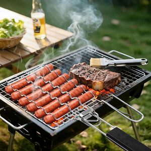 Outil de grillade électrique multifonctionnel en acier inoxydable, panier de cuisson pour saucisses et jambon, pince de cuisson en plastique anti-brûlure pour le camping en plein air - Product Image 6