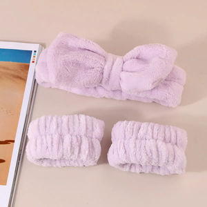 Juego de 3 piezas de diadema elástica suave con lazo, muñequera y toalla para mujer y niña, para yoga, deportes, cuidado de la piel y ducha 2022 - Product Image 4