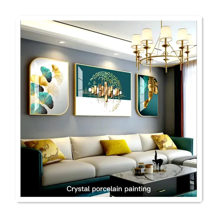 ArtUnion Light luxury fashion 3 pairs of painting crystal porcelain living room home front office decoration printing wall art