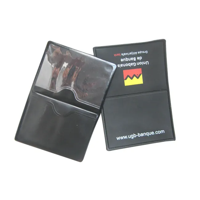 Porte-carte de crédit pliant en plastique PVC noir, couverture de carte de crédit en vinyle, manchon de carte en plastique souple avec impression