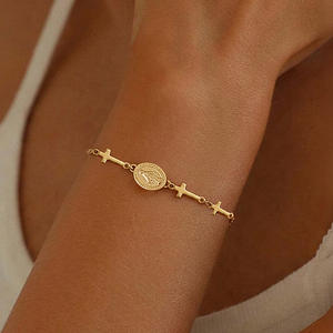 Nouveau Bracelet Médaille Miraculeuse Croix Délicate 2026 en Acier Inoxydable Plaqué Or 18K, Bijou Religieux de Prière - Product Image 1