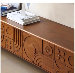 Tik oyma Vintage büfe Wabi ile katı ahşap TV dolabı-Sabi Ash saklama dolabı oturma odası, yatak odası ve Entryway için