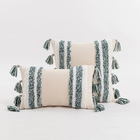 Housse de coussin style ethnique bohème tufté broderie frange salon canapé baie vitrée taie d'oreiller