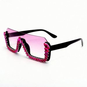 Lunettes de soleil tendance 2020, protection UV400, grandes lunettes carrées demi-cerclées, avec strass, verres monobloc, pour femmes - Product Image 2