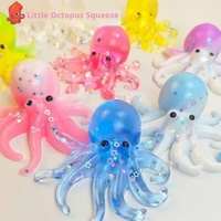 Juguetes Blandos de Pulpo Transparentes al por Mayor, Juguetes Antiestrés de TPR con Lentejuelas en Forma de Estrella, Juguetes Sensoriales para Aliviar la Ansiedad, 8cm, 14+