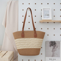 Style campagnard français coton corde tissé grande capacité femmes sac à bandoulière rayé plage panier bord de mer fourre-tout deux poignées ouvertes