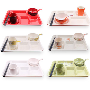 Melamine imitation porcelain multi-compartment serving plate, six-compartment school fast food plate, rectangular commercial - Product Image 3