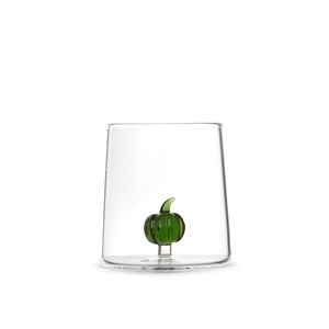 Bicchiere in Vetro Borosilicato Trasparente con Decorazione Mini Zucca Verde - Product Image 1