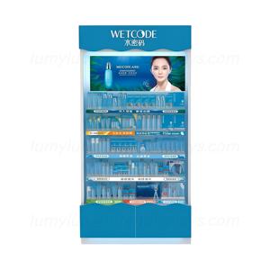 Vitrine en bois illuminée sur pied avec éclairage LED, présentoir pour cosmétiques et soins de la peau avec étagères pour magasin de vente au détail de produits de beauté - Product Image 3