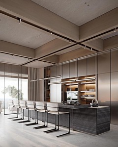 Sang Trọng Hiện Đại Biệt Thự Đồ Nội Thất Nhà Bếp Không Gỉ Carcase Tủ Gỗ Rắn Đảo Với Đá Thạch Anh Countertop Bộ - Product Image 3