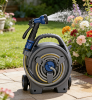 Ensemble de chariot de rangement pour tuyau d'arrosage portable en plastique durable, le plus vendu, avec support de tuyau rétractable autoportant
