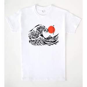 Camiseta The Great Wave, camisa informal blanca con diseño de ondas japonesas para hombre - Product Image 1