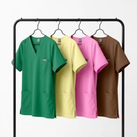 Conjuntos de Uniformes Médicos Elásticos Unisex, Blusa con Cuello en V, Pantalones Anchos, Uniformes de Hospital para Mujeres, Trajes de Médico y Dentista