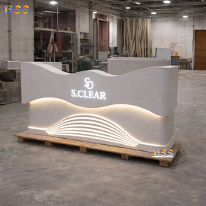 Mesa de recepción de salón estético con logotipo Led, mesa frontal de clínica médica de piedra blanca personalizada, mesa de <span class=keywords><strong>recepcionista</strong></span> de oficina de belleza - Product Image 3