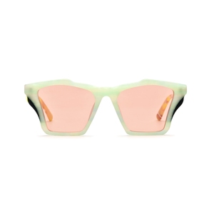 Lunettes de soleil rectangulaires à monture intégrale, monture marbrée violette, verres miroir verts, protection UV 100%, style unisexe adulte tendance - Product Image 3