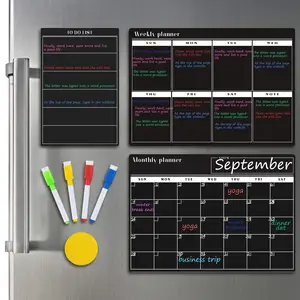 Agenda magnética semanal mensal, calendário magnético apagável a seco para geladeira, kit de calendário branco magnético apagável a seco 2024, adesivo magnético