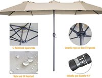 Parasol géant de jardin en acier inoxydable robuste, imperméable, avec éclairage solaire LED pour piscine, terrasse extérieure, hôtel