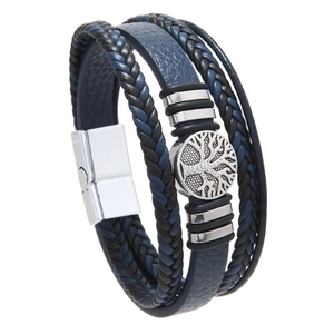 <span class=keywords><strong>Bracelet</strong></span> en cuir vintage Arbre de Vie pour homme, prêt à être expédié, <span class=keywords><strong>bracelet</strong></span> tressé multi-couches, bijoux punk, vente en gros RTS - Product Image 2