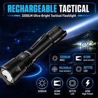 Lampe torche tactique T2 3200LM, lampe LED, faisceau de 613 m, rechargeable par USB C, lampe torche manuelle en aluminium