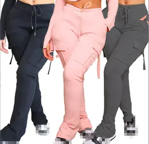 S-XXL אירופאי ואמריקאי נשים של אופנה מגמת עבודת שמלת כיס שרוך מותניים פיצול רגל מכנסי קז'ואל