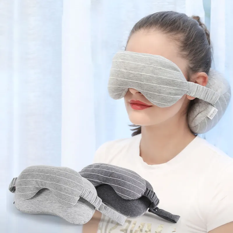 Almohada ajustable con forma divertida para el cuello, relleno de Micro cuentas, para viajes, con máscara para los ojos, gran oferta