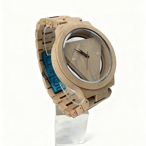 Orologio con Movimento Seiko, Cinturino <span class=keywords><strong>in</strong></span> Legno di Zebrano, Quadrante Rotondo 42mm <span class=keywords><strong>in</strong></span> Vetro, Lancette <span class=keywords><strong>in</strong></span> Legno, Orologio al Quarzo Impermeabile di Moda - Product Image 3