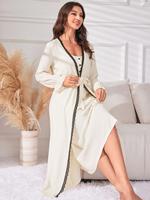 Ensemble de pyjama en viscose douce personnalisé pour femme, nuisette sexy à fines bretelles avec robe longue à manches longues, vêtements d'intérieur toutes saisons