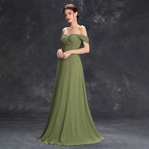 Robe de soirée élégante <span class=keywords><strong>vert</strong></span> <span class=keywords><strong>émeraude</strong></span> à épaules <span class=keywords><strong>d</strong></span>énudées, buste plissé, taille empire, en mousseline, pour occasions formelles et demoiselles <span class=keywords><strong>d</strong></span>'<span class=keywords><strong>honneur</strong></span> - Product Image 2