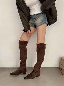 Stivali Alti da Donna in Camoscio, Scarpe <span class=keywords><strong>con</strong></span> Tacco alla Moda, Nuovi Stivali al Ginocchio da Donna 2025, Stivali Casual Goth Chelsea per Donna - Product Image 4