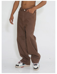 Los últimos pantalones vaqueros marrones ajustados para hombre, estilo callejero con cintura media, Vaqueros pesados lavados ligeros, Ajuste Recto de calidad - Product Image 5