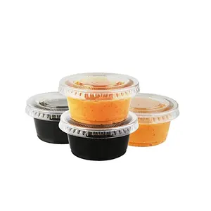 Toutes les tailles disponibles tasse à portion de 1.5oz 2 oz récipient de sauce jetable en plastique tasse à emporter en plastique avec couvercle vente en gros