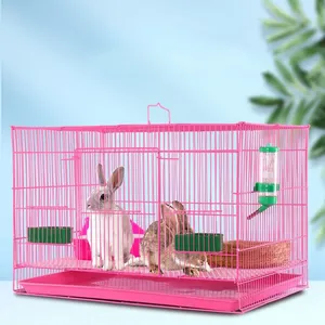 2022热卖粉色高品质兔子小动物宠物白线蓝色金属塑料仓鼠笼带托盘