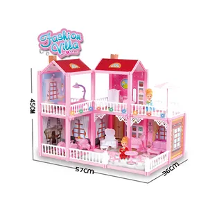 Toptan pretend oyuncak seti monte villa LED ışık çocuk eğitim DIY evi prenses kale mobilya modeli oyuncak