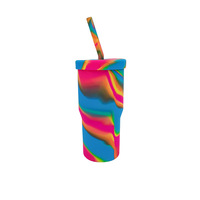 Gobelet isotherme en silicone de 950 ml grande capacité avec couvercle et paille, anti-fuite, pour sport et extérieur, design portable, compatible lave-vaisselle et micro-ondes
