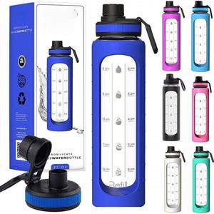 Bouteille d'eau en verre borosilicate de 1000 ml, certifiée FDA, avec manchon en silicone et couvercle à vis portable pour le sport, la gym et l'extérieur – Prix usine - Product Image 6