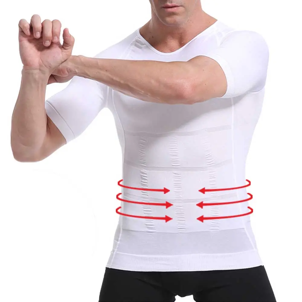 Men Body Shaper T-Shirt Corrective Posture Shirt Slimming Belt Belly Abdomen Fat Burning Compression Corset