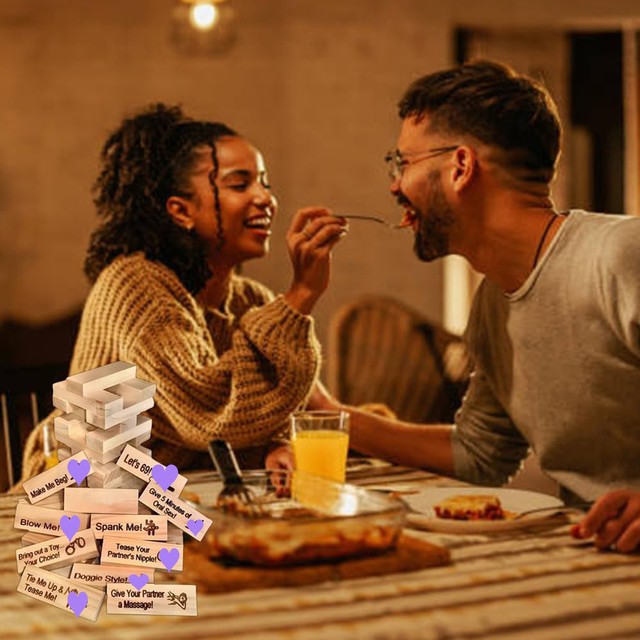 Valentine Day Gift Couple Stacking Tower Block Game Bars Love Theme Tumbling Tower Stacking Block Challenge Couples Night Play