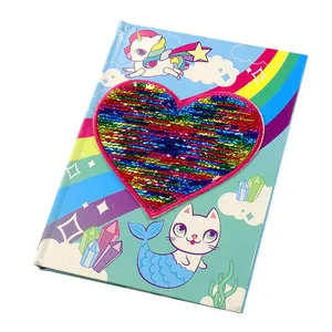 Hot selling Heart Shape Sequins Notebook Diary Printed Coloring Sequins Writing Book