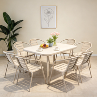 Ensemble de table et six chaises modernes d'extérieur, imperméables et résistantes aux UV, avec chaise ajourée et parasol, pour cour, jardin de thé, salon