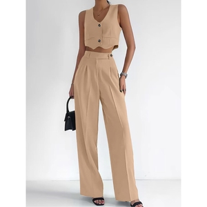 ชุดเซ็ต 2 ชิ้น เสื้อกั๊กขาสั้นลำลองสีพื้นสำหรับผู้หญิงแฟชั่นฤดูร้อน - Product Image 1