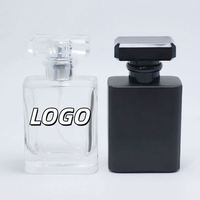 Flacon de parfum vide de luxe personnalisé, transparent, noir, carré, avec fermeture manuelle, 30ml, 50ml, 100ml, imprimé sérigraphié, avec pompe