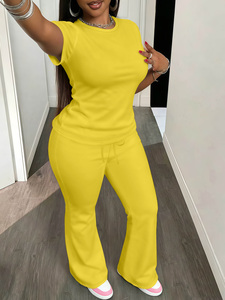 Ensemble pantalon évasé pour femmes grandes tailles, t-shirt à manches courtes et pantalon taille haute coupe bootcut, <span class=keywords><strong>tenue</strong></span> 2 pièces pour femmes courbes - Product Image 6