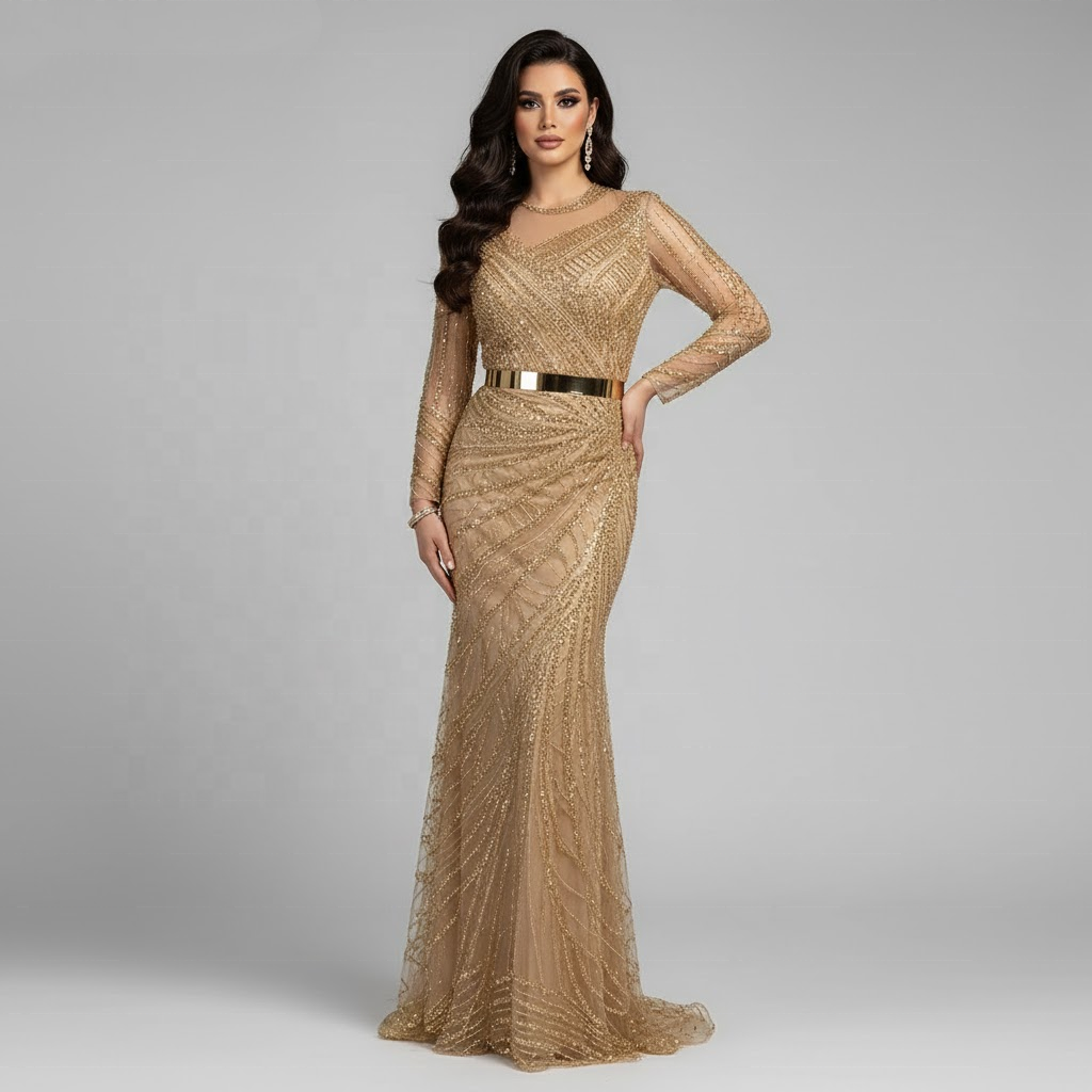 Elegant Styles for Business Buyers: Premium gold formal dress long sleeve  Collection