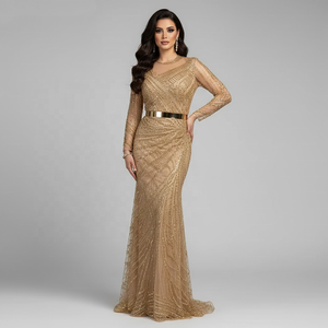 slim fit dress slacks Honey Couture SOPHIA Gold Long Sleeve High Low Formal Dress