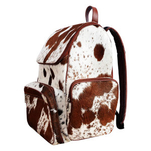 Cowhide Hair On Leather Backpack Brown & White Pony Fur Travel <b>Shoulder</b> <b>Bag</b> for Women & <b>Men</b> - Product Image 2