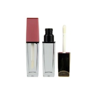 Tube de brillant à lèvres transparent en ABS avec capuchon rose, grande brosse, flacon rechargeable DIY, emballage cosmétique personnalisé Yan Xing avec marquage à chaud