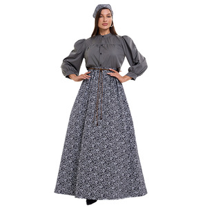 Ensemble robe style médiéval pour femme, épaules dénudées, manches longues et jupe à imprimé floral, pour un look rétro de cour européenne - Product Image 4